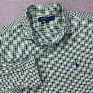 Polo Ralph Lauren Performance Button Up Shirt Mens XL Green Blue Gingham Preppy